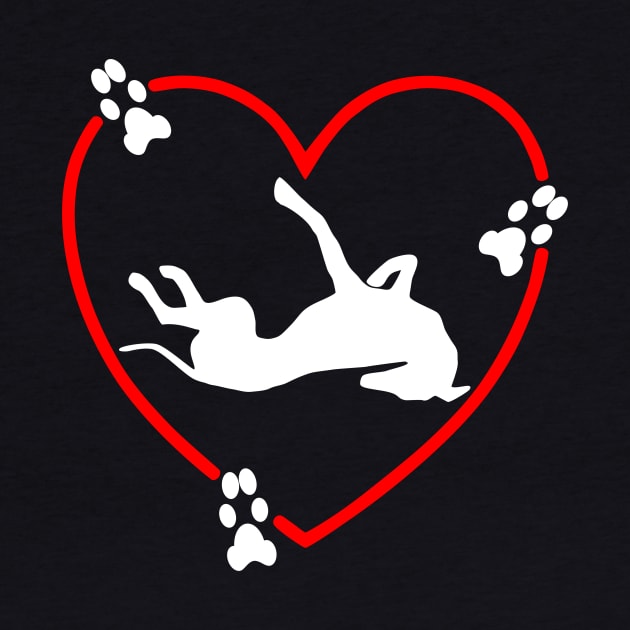 Roaching White Greyhound Red Love Heart Paw Prints by Greyt Graphical Greyhound